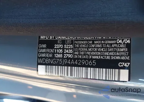 2004 Mercedes-Benz S 500 z USA, uszkodzony, nr VIN WDBNG75J94A429065